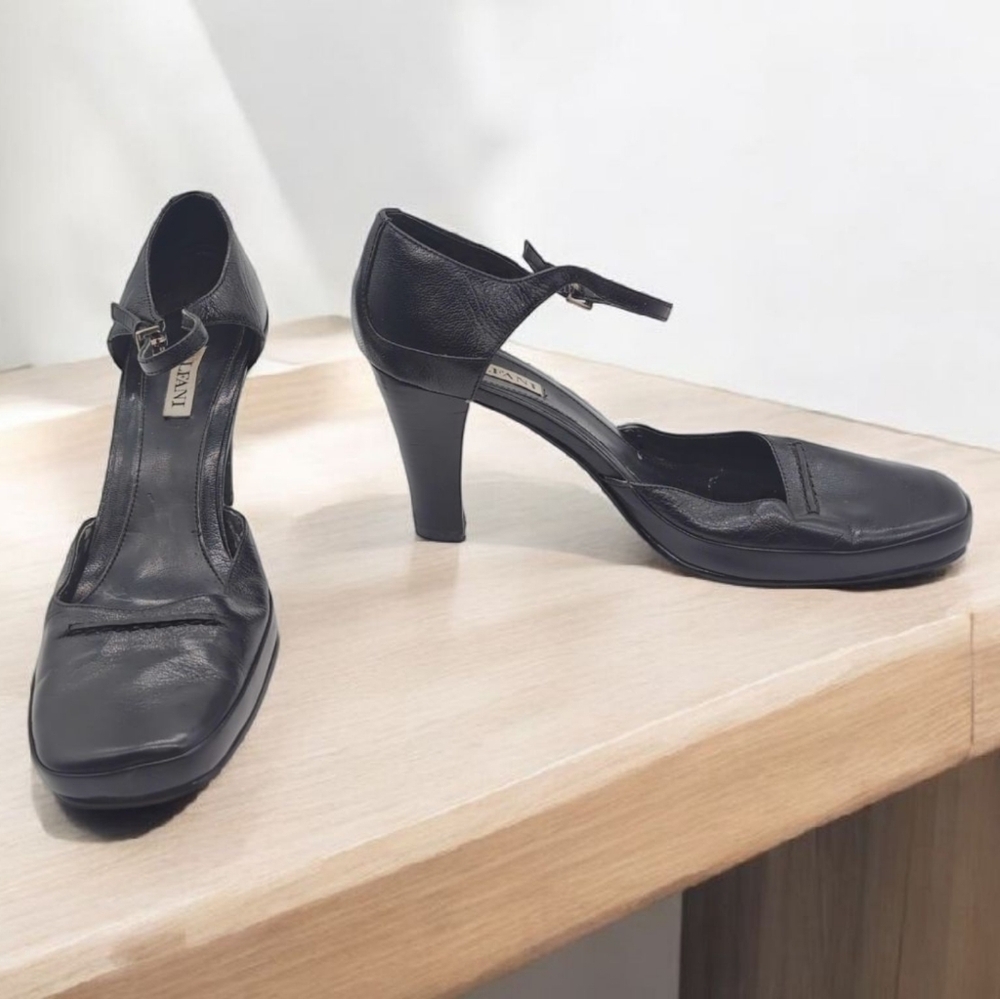 Alfani Plesantine Sz 8.5 Black Leather Women's Heels Vintage